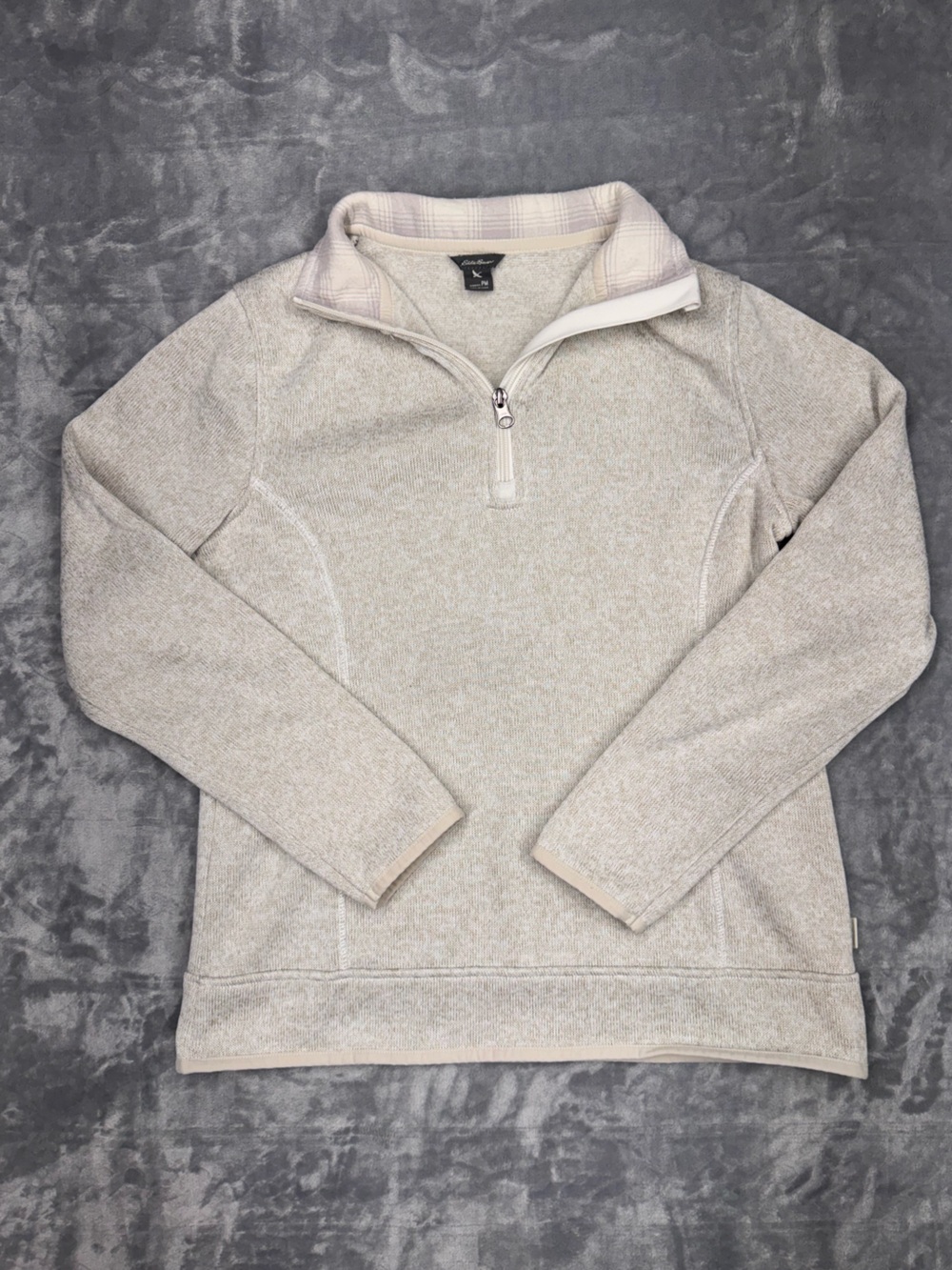 Eddie Bauer Light Beige Quarter-Zip Pullover Sweater